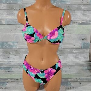 Honors Vintage Floral 90s Two Piece Bikini Swimsuit sz 10